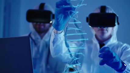 Scientists in VR examining a spine model - Powered by Adobe