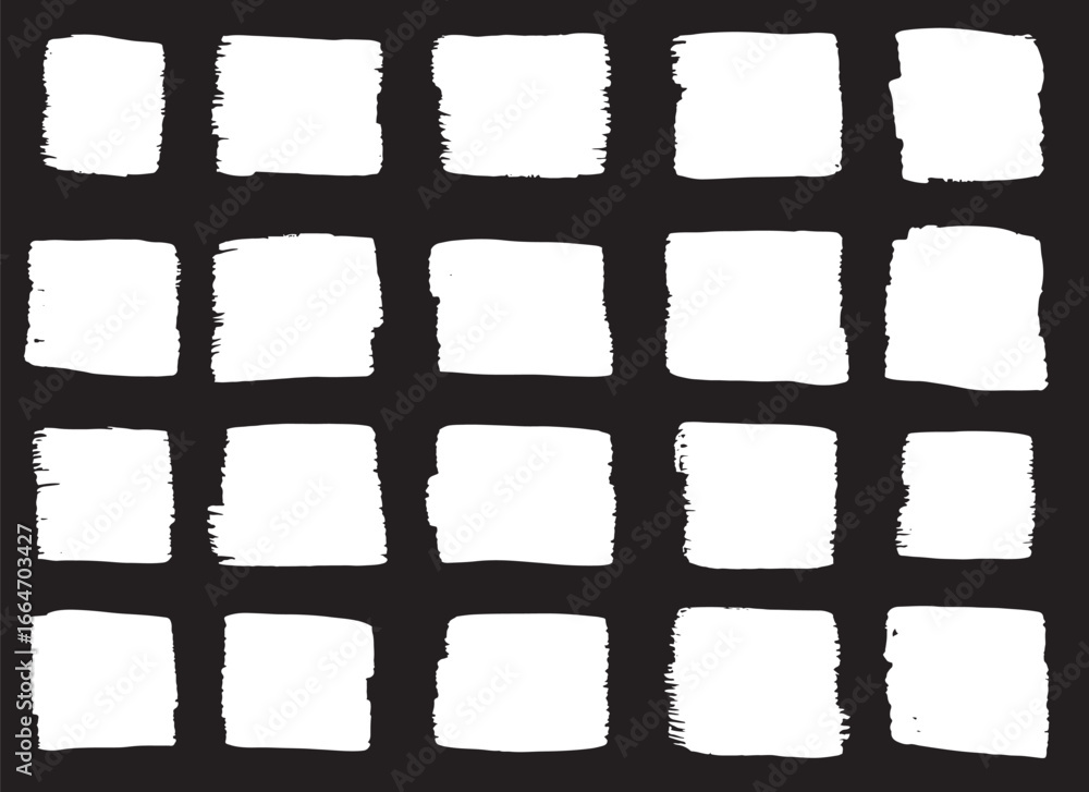 Poster this is a black and white abstract image featuring a grid arrangement of twenty white squares painte