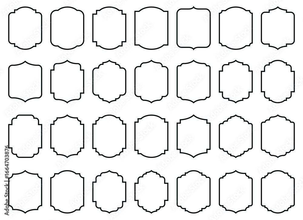 Poster an array of thirty decorative frames with distinct outlines are meticulously arranged on a white can