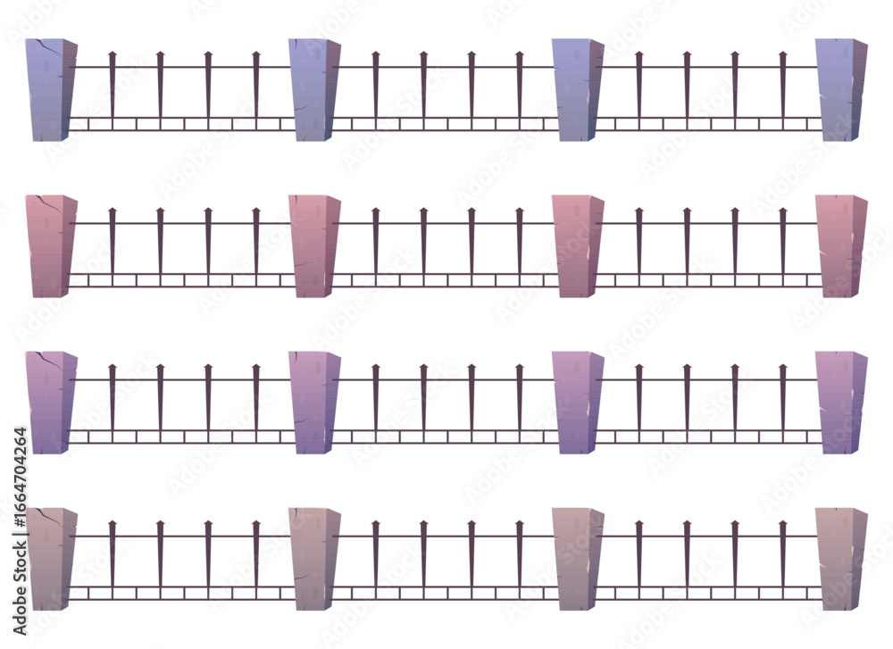 Poster a repeating pattern features cartoon fence sections, each with stone pillars and iron railings. they