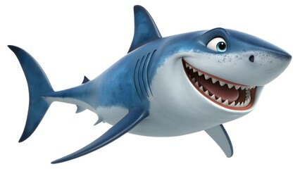 Obraz premium Cartoon Shark with Smile and Happy Expression Swimming Underwater