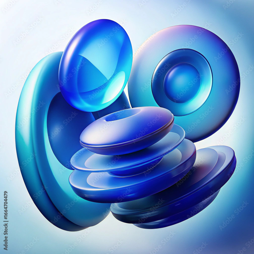 Leinwandbilder abstract blue shapes and circles with a glossy finish, creating a dynamic and modern visual composit