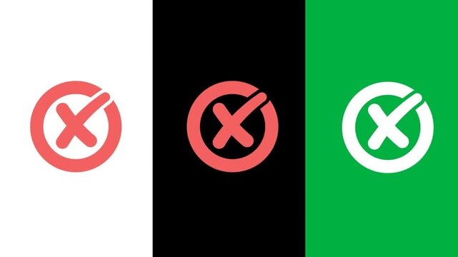 A smooth animation motion sequence of checkmark and cross icons, representing approval and rejection for user interface feedback