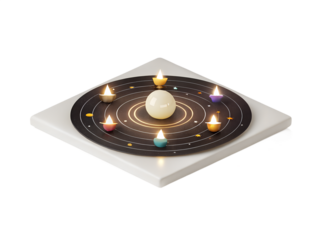 Solar System Candle Display A Celestial Arrangement of Planets and Sun on a White Marble Base