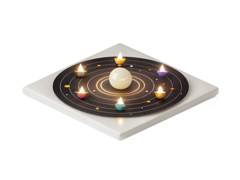 Solar System Candle Display A Celestial Arrangement of Planets and Sun on a White Marble Base