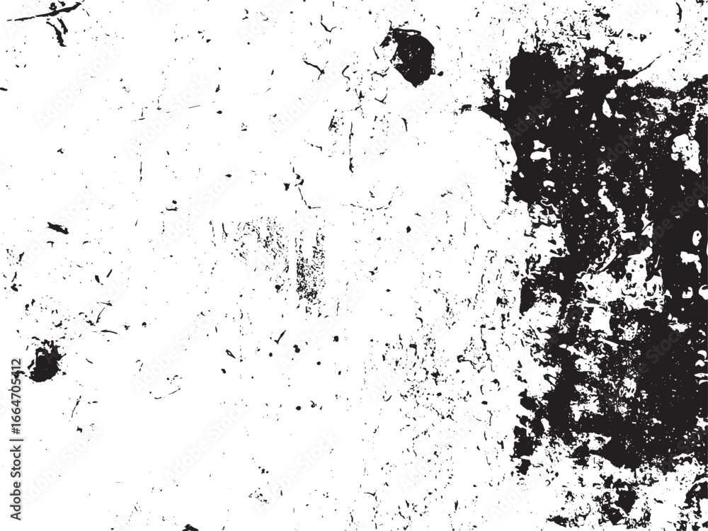 Poster a high-contrast black and white image showcasing a distressed surface texture. dark, splattered mark