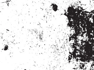 A high-contrast black and white image showcasing a distressed surface texture.  Dark, splattered marks and uneven patterns create a grunge effect, with rough and aged visuals.