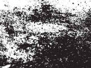 A high-contrast black and white image features a distressed texture. Black splatters and patterns are set against a white background, creating an abstract and grungy look.