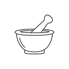 Simple line art illustration of a pharmaceutical mortar and pestle used for grinding and mixing ingredients