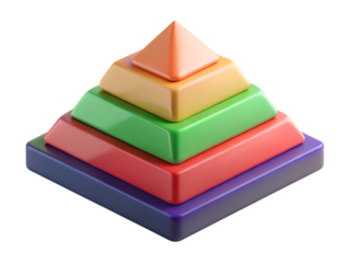 Colorful Layered Pyramid Structure on Black Background A Visual Representation of Hierarchy Stages and Organizational Structure