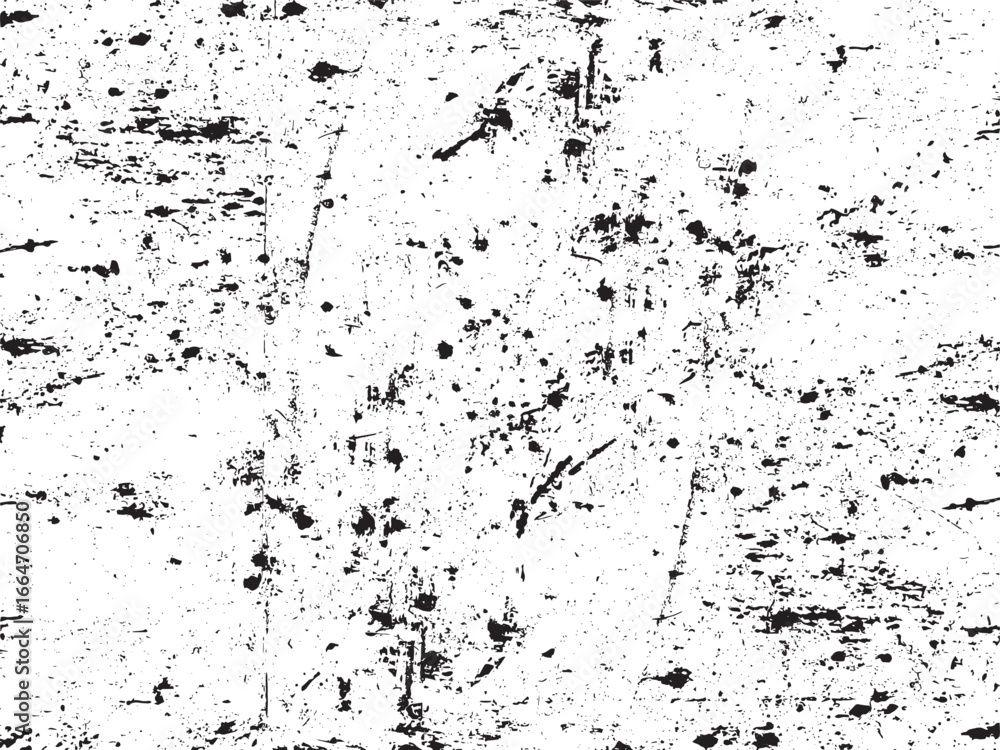 Poster high contrast image showcases a distressed, grunge texture with black splatter patterns against a wh