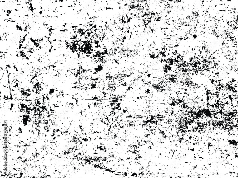 Poster a high-contrast black and white image featuring a distressed texture. splatters, spots, and scratche