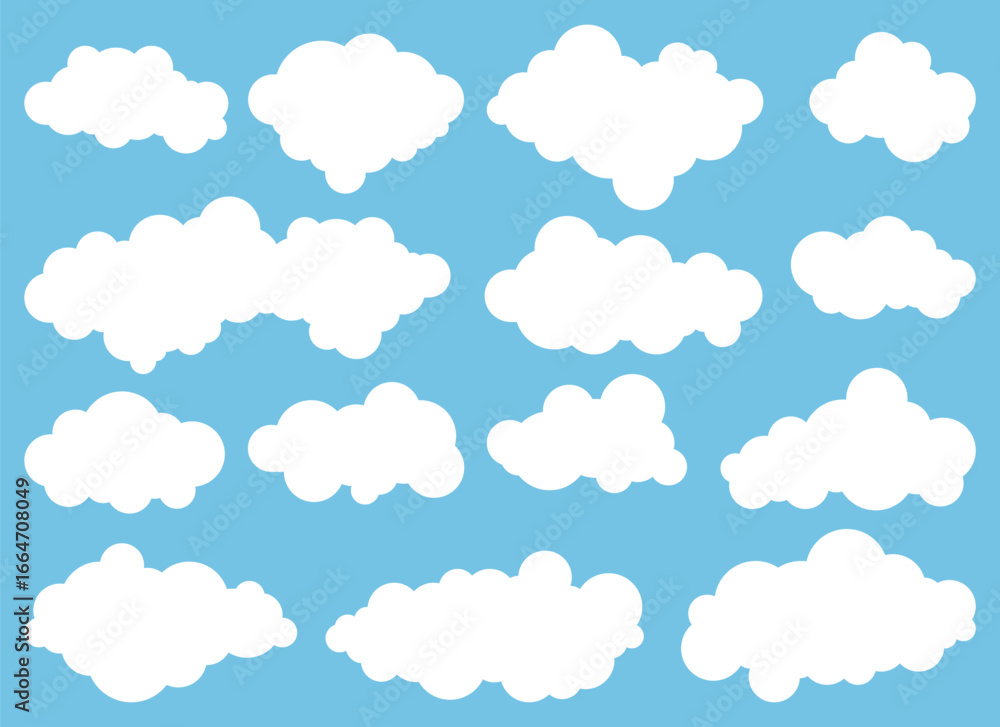 Poster the image features a collection of white, fluffy clouds floating across a vibrant blue sky, creating