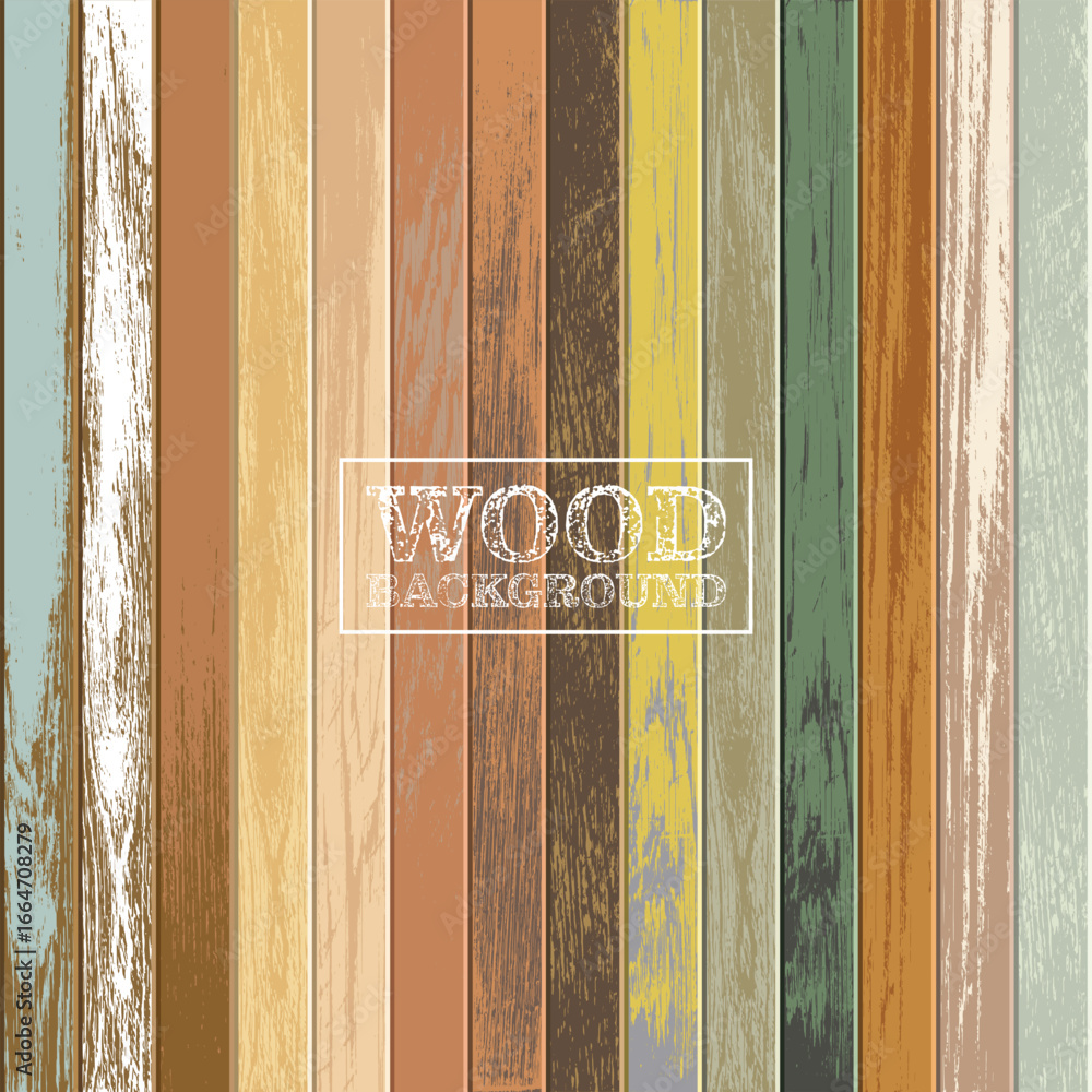 Poster a vibrant and textured background featuring vertical wooden planks in various colors. the planks dis