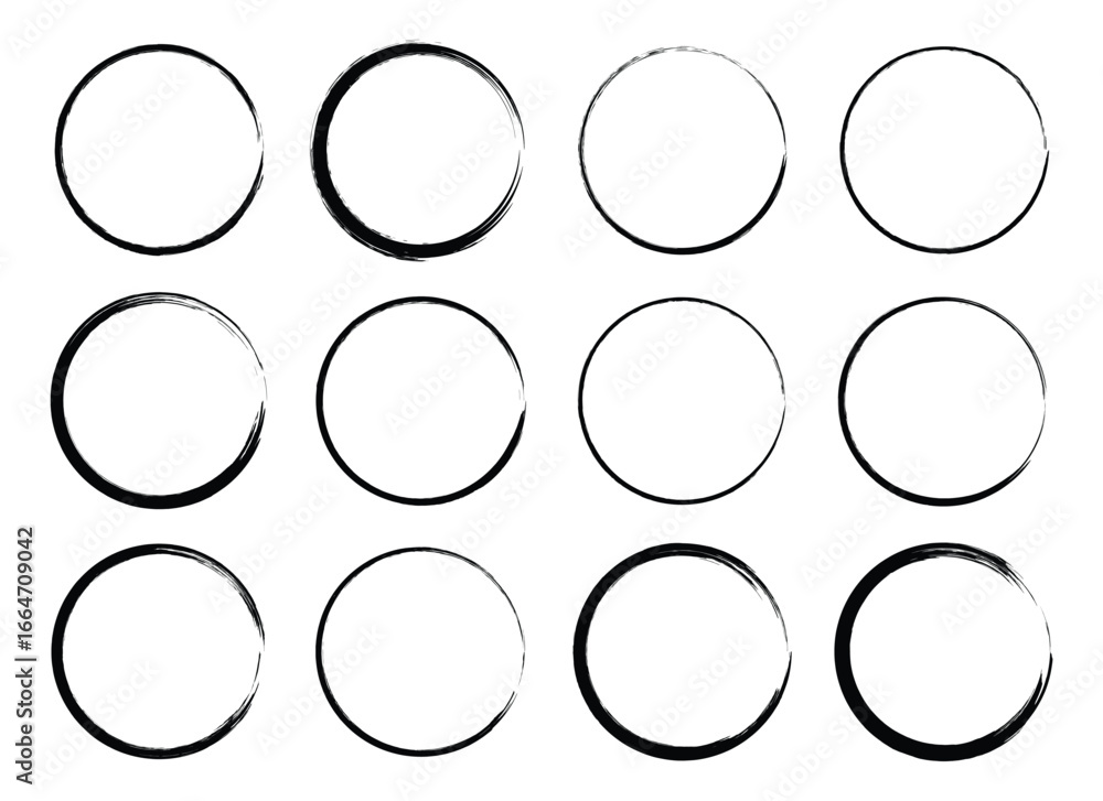 Poster the image showcases twelve circular frames on a white background. the frames vary in thickness, crea