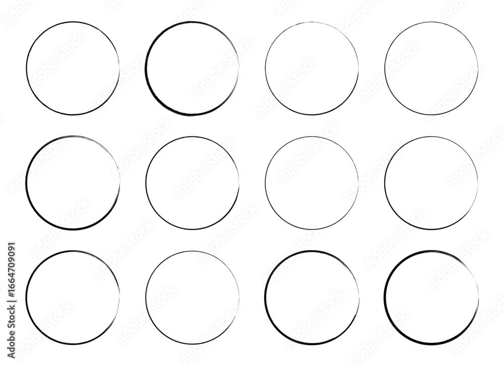 Poster a stark, graphic image presents twelve simple circles, organized in a structured grid formation agai