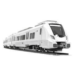 Naklejka premium modern white train on tracks, showcasing sleek design and advanced technology. This captures essence of contemporary rail transport, emphasizing speed and efficiency