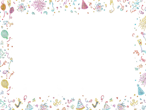 Colorful hand drawn party elements border isolated on transparent background