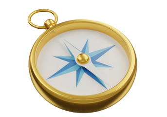 Golden Compass with Blue Star on White Background Navigation Tool for Exploration and Adventure Conceptual Imagery Detailed Rendering Isolated on Black