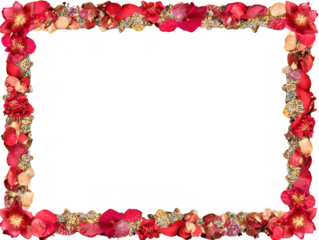Elegant red floral and stone border design isolated on transparent background