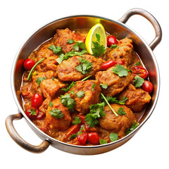 Fototapeta premium Exquisite Chicken Tikka Masala Garnished with Fresh Cilantro Aromatic Curry Delights Garnished with Fresh Lemon