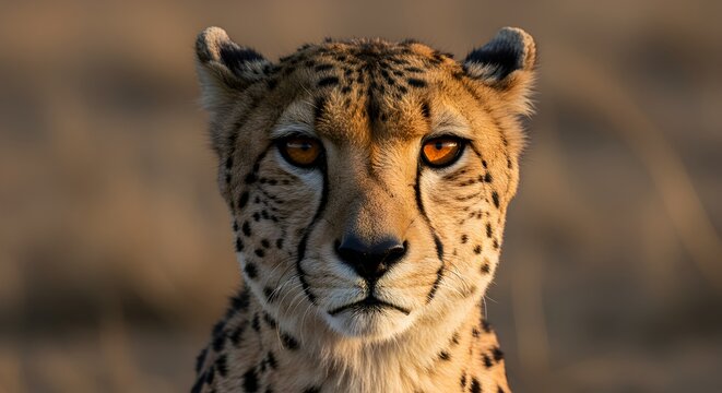 Intense portrait of a cheetah with striking eyes gazing directly forward