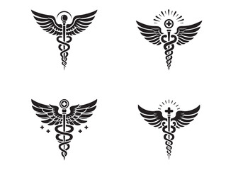 caduceus logo silhouette vector, health medical logo silhouette illustration, caduceus medical snake logo silhouette vector, doctor logo medical health logo silhouette vector on white background