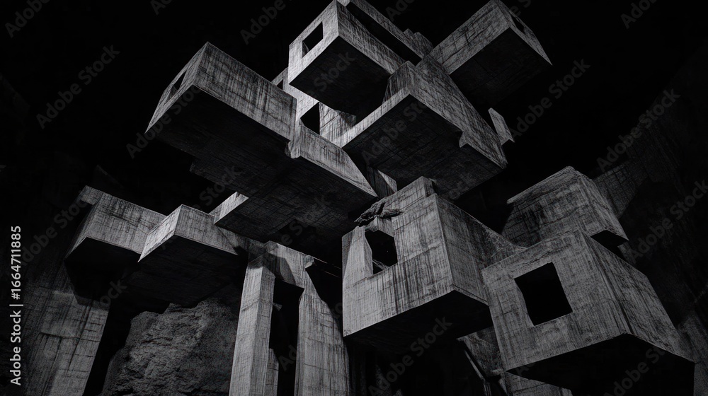 Aufkleber monochromatic concrete geometric structure abstract expressionism architecture