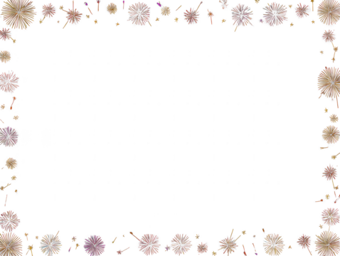 Colorful fireworks border design isolated on transparent background for celebrations