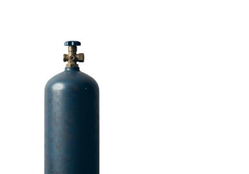 Industrial Blue Gas Cylinder on Black Background Perfect for Manufacturing Welding and Industrial Concepts isolated on transparent background