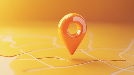 Orange map marker on a yellow map