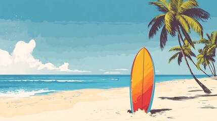 Beach scene with surfboard (4)