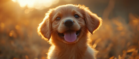 Puppy licking camera lens, playful golden light, cinematic macro