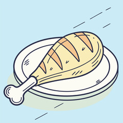 Illustration of a delicious chicken leg on a plate ready to be served