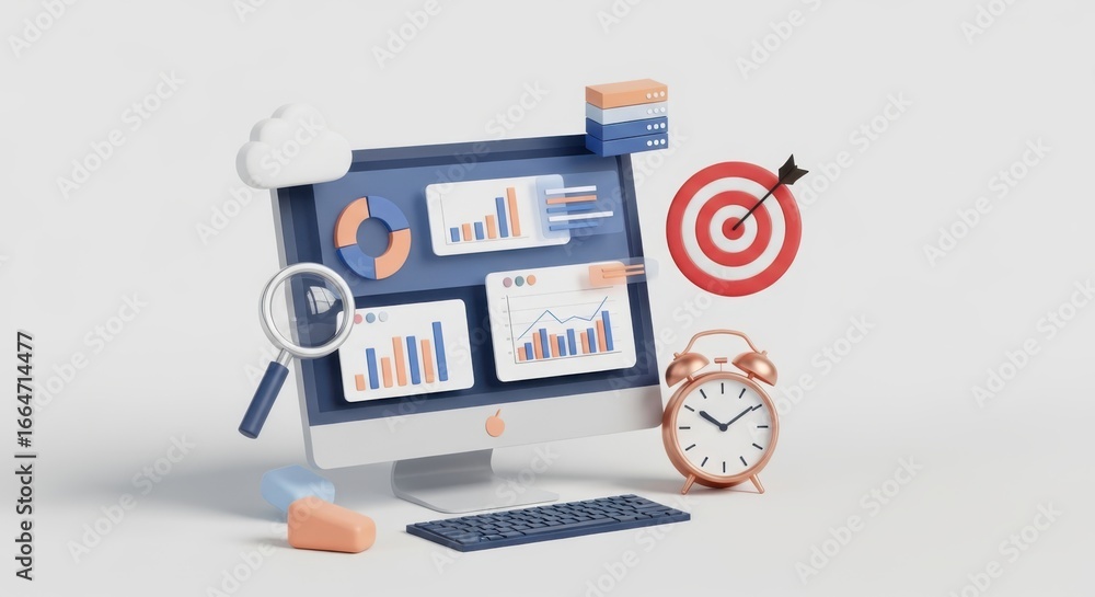 Aufkleber computer screen displaying financial charts and graphs with business analysis tools
