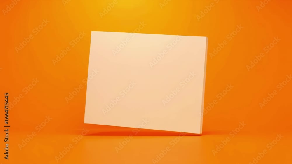 Poster minimalist orange studio backdrop with blank canvas for product placement or design