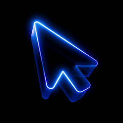 3d Neon Click pointer cursor arrow icon on black background