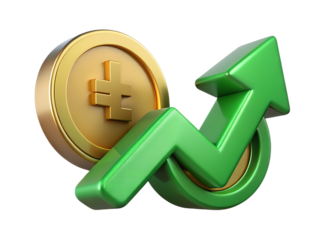 Nigerian Naira Value Increase Golden Coin and Green Upward Arrow Symbolizing Financial Growth on Black Background