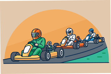 Go-kart racing action with multiple drivers competing.