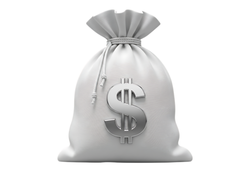 White bag with a dollar sign representing financial success and wealth accumulation against a dark background conveying luxury and elegance