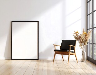 Mid-Century Modern Armchair & Blank Canvas in Sunlit Room