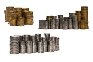 Pile of coins isolated on a white background.