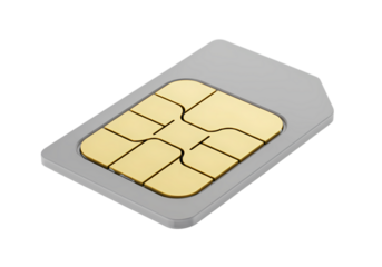 Closeup of a SIM Card Mobile Network Technology isolated on transparent background