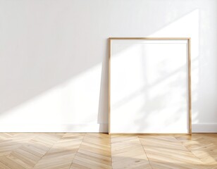 Sunlit Empty Frame on Herringbone Wood Floor