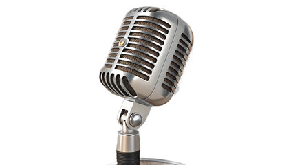 Fototapeta premium A vintage style chrome microphone stands isolated on transparent background, evoking a sense of classic audio technology and broadcasting