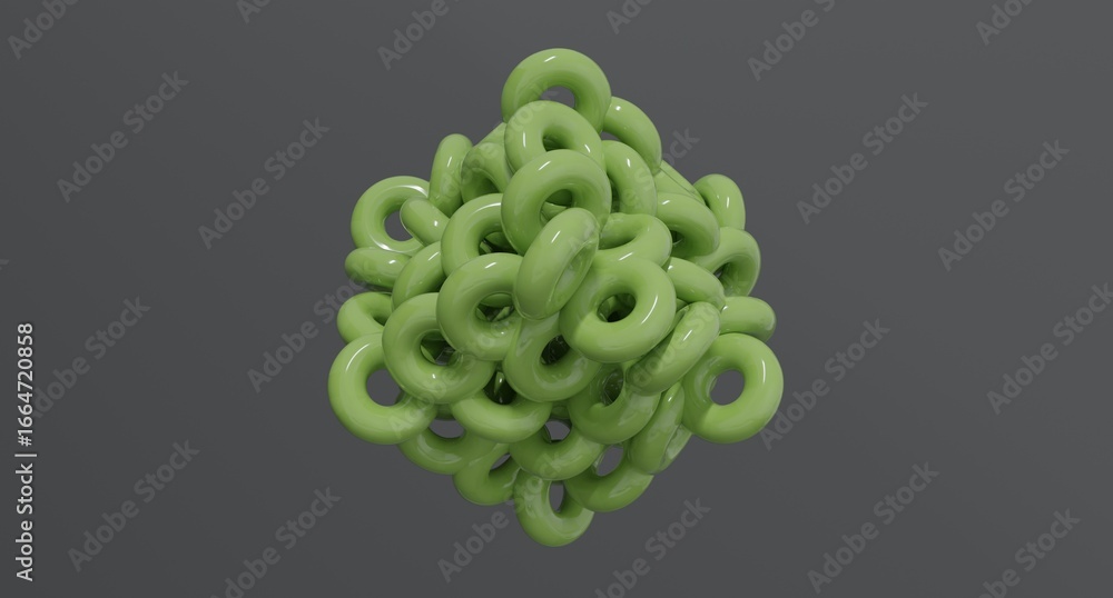 Aufkleber abstract 3d cluster of torus shapes placed on a neutral gray background, ideal for digital illustrat