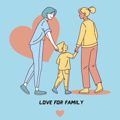 Two women and a child are walking together with love for family