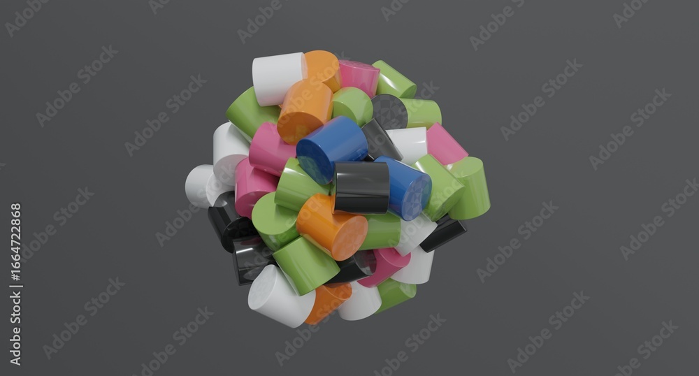 Aufkleber colorful abstract 3d render of a sphere built from multiple cylinders, forming a unique vibrant stru