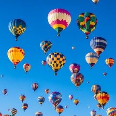 Obraz premium Colorful hot air balloons in a clear blue sky