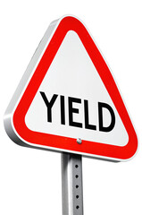 Triangular yield sign with red border, white background, and bold black “YIELD” text, isolated on transparent background.